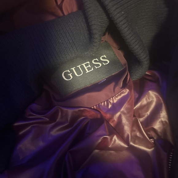 Guess Maroon Puffer Jacket with Faux Fur Trim - Picture 2 of 4